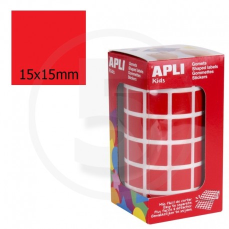 Etichette adesive quadrate color Rosso. Bollini quadratti 15x15mm