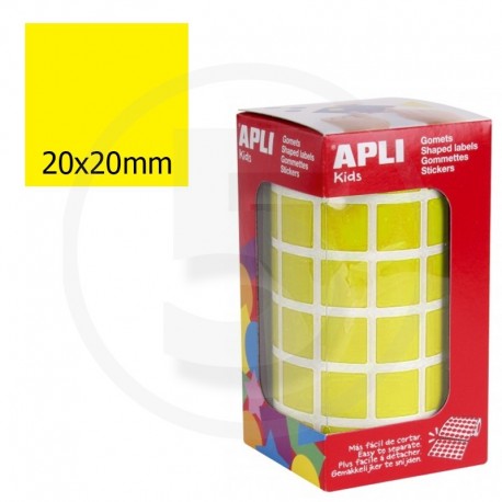 Etichette adesive quadrate color Giallo. Bollini quadratti 20x20mm
