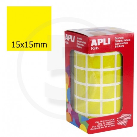 Etichette adesive quadrate color Giallo. Bollini quadratti 15x15mm