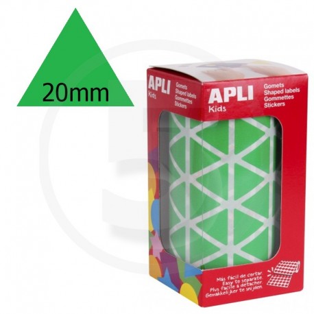 Etichette adesive triangolari color Verde. Bollini triangolari con ogni lato di 20mm