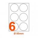 Etichette adesive rotonde diametro 85mm, in carta bianca
