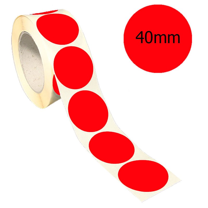 Bollini adesivi colorati rotondi 40mm, Rosso