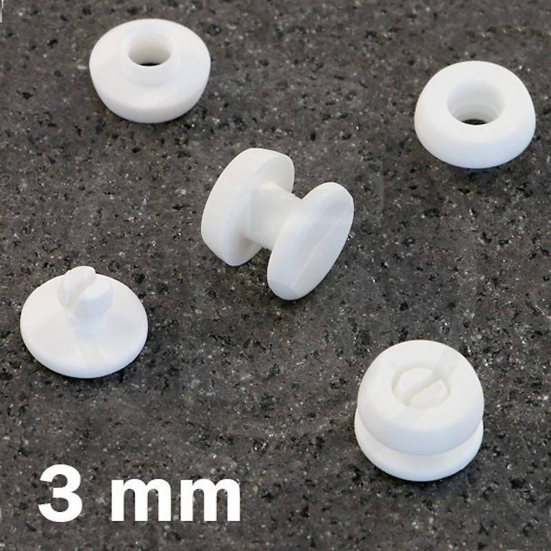 Rivetti in plastica a pressione per legatoria 3 mm, Bianco