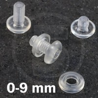 Rivetti in plastica - Bottoni a pressione, 0-9 mm con foro, Trasparente