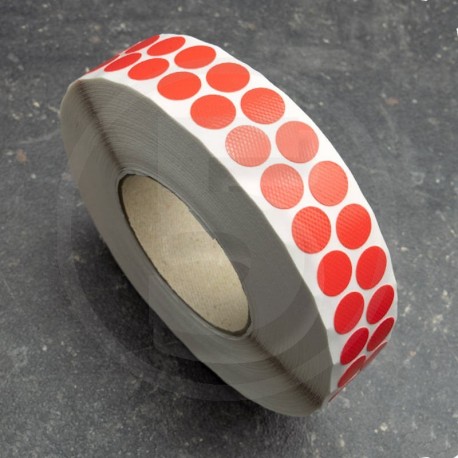 Bollini adesivi colorati in tessuto diametro 15mm. Etichette adesive rotonde color Rosso