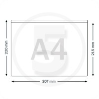Tasche rettangolari formato A4 autoadesive, aperte lato lungo, trasparenti