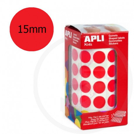 Etichette adesive rotonde color Rosso. Bollini tondi diametro 15mm