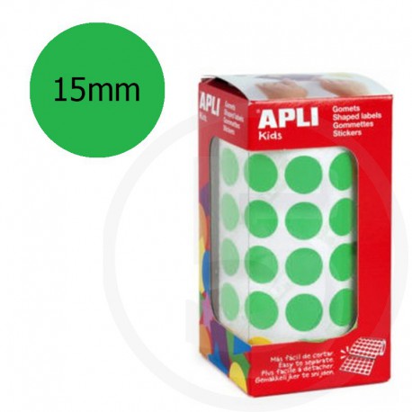 Etichette adesive rotonde color Verde. Bollini tondi diametro 15mm